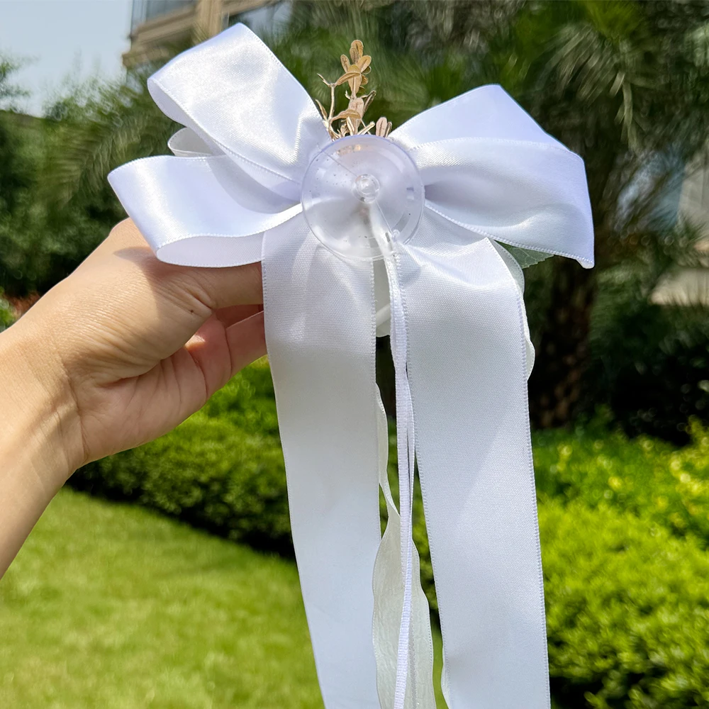 Hochzeitsauto-Dekoration Weiße Rosen-Schleife, Künstliche Blumen Autotür-Griffband Ornament für Brautfahrzeug Party-Dekor – Detail 3