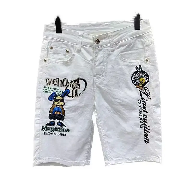 Sommer männer Elastische Weiße Denim Shorts Schlank Trendy Marke Kleine Fuß Fünf-punkt Hosen Casual Hosen Reithose Kurze Jeans shorts