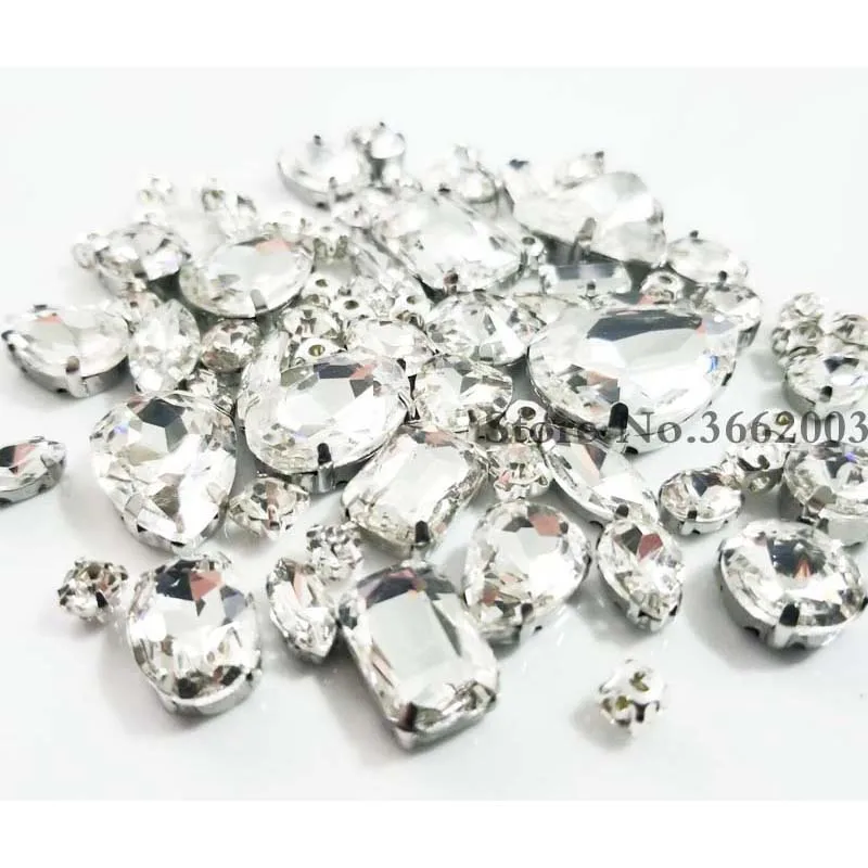 Shiny 68pcs/pack Crystal White Mix Size Glass Crystal Material Flatback Sew on Claw Rhinestones, Diy Clothing Sewing Accessories