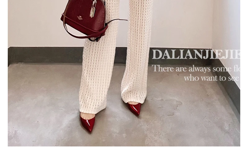 Hollow Out Sexy Open Crotch Woman's Knitting Leggings Fashion See Through Pleated Beige Trousers Crotchless Wide Leg Clubwear