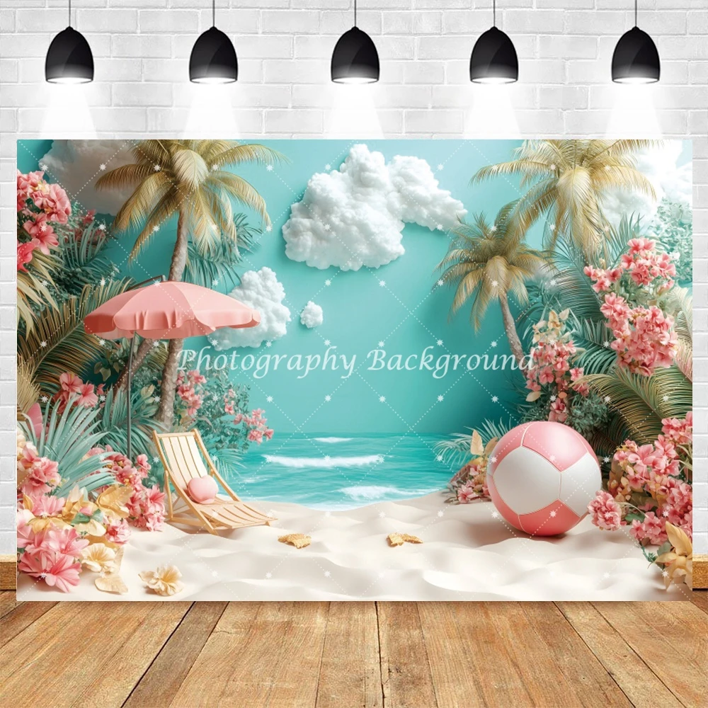 Summer Beach Party Photography Backdrop Parasol Recliner Sun Bath Travel Holiday Photo Photographic Background Photostudio Props