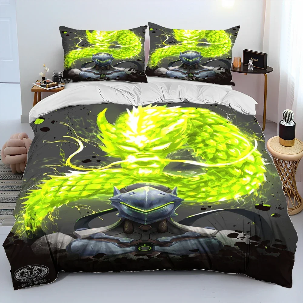 3D OW Overwatch Game Gamer DVA Comforter Bedding Set,Duvet Cover Bed Set Quilt Cover Pillowcase,King Queen Size Bedding Set Kids