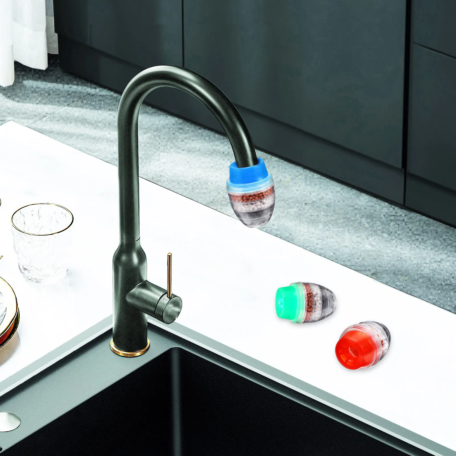 3 pcs Tap Filter for Kitchen Tap Strainer Kitchen Bathroom Sink Water Pre-filter with Blue Green Orange PP Strainer