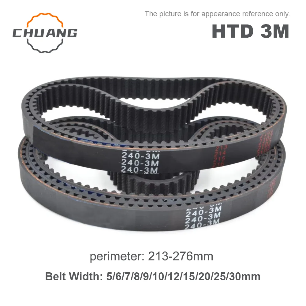 HTD 3M Timing Belt  Rubber Closed Loop Length 213-276mm Width 5/6/7/8/9/10/12/15/20/25/30mm HTD 3M Belt