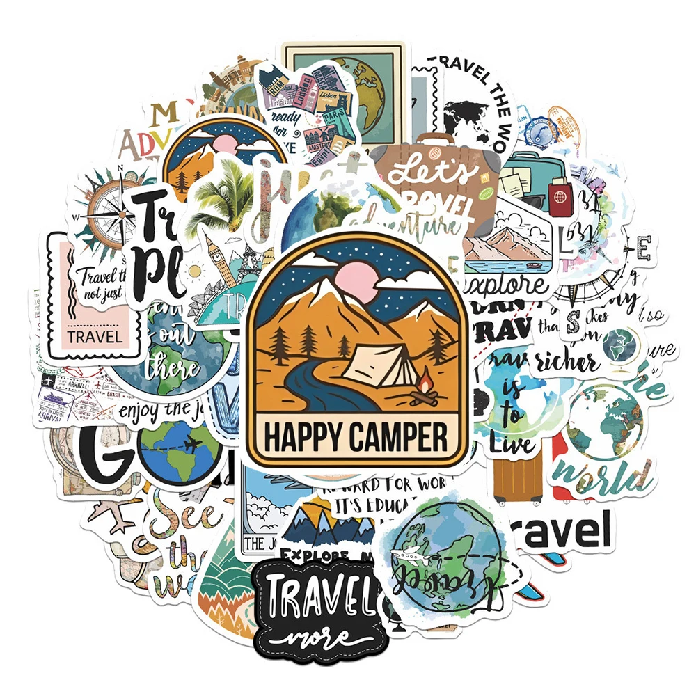 

10/30/50pcs Outdoor Travel Aesthetic Cartoon Stickers DIY Stationery Laptop Luggage Motorcycle Cute Waterproof Kids Sticker Toys