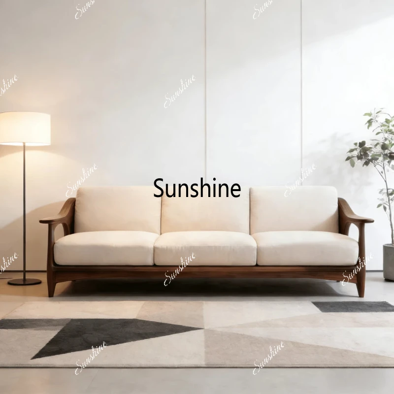 

New Chinese style, solid wood sofa living room, large and small apartment fabric light luxury furniture