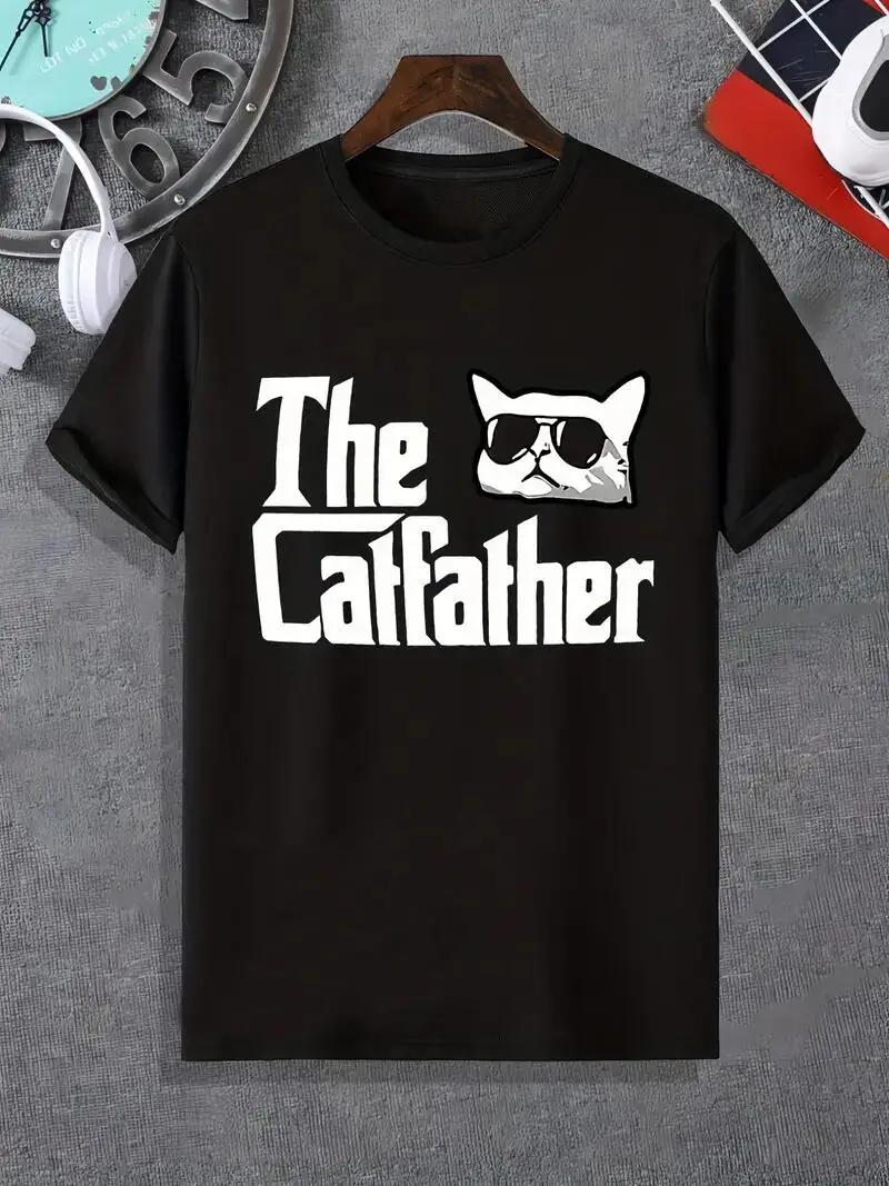 Summer Comfort Catfather Tee - Men's Casual Crew Neck Graphic T-Shirt, Durable & Stretch Fit