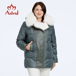 Astrid Women's Jacket Winter 2023 Plus Size Down Jackets Big Fur Collar Hooded Stitching Thickened Fleece Plush Coat Women Parka