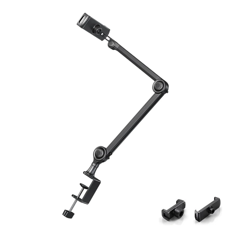 Clamp On Phone and Tablets Stand Adjustable Aluminum Mount for 4.6 to 13Inch