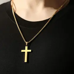 Vintage Cross Pendant Necklace Women Men Stainless Steel Link Chain Charm Necklace Cool Boys Girls Punk Hip Hop Party Jewelry