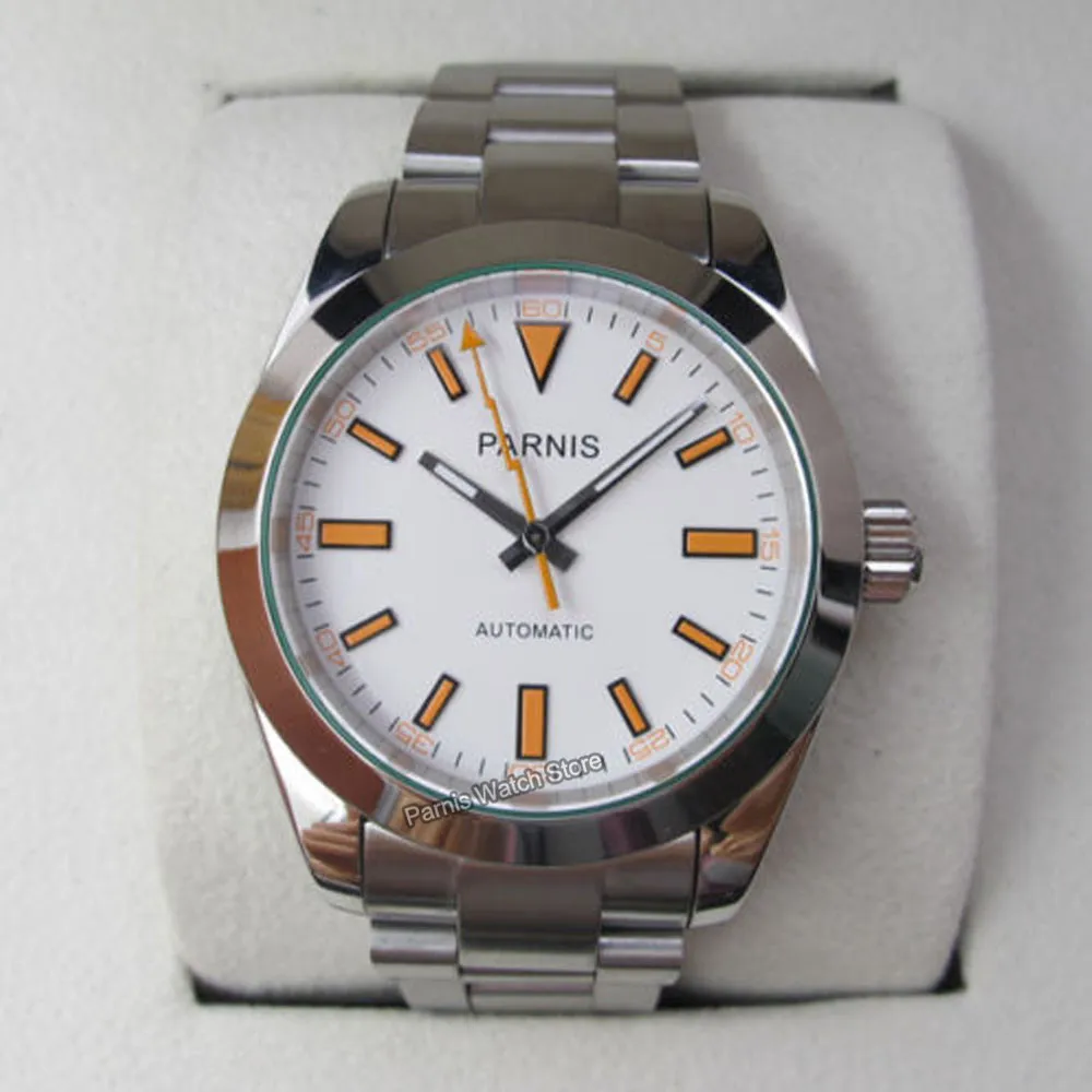 Parnis 40mm Sapphire Crystal Automatic Movement Men's Casual Watch Orange Number