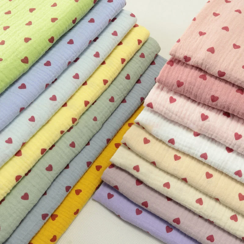 15 colour Soft Heart Print Cotton Sewing Fabric Crepe Double Layer Gauze Cloth Cotton Skirt Pajama Cotton Fabric 100x135cm