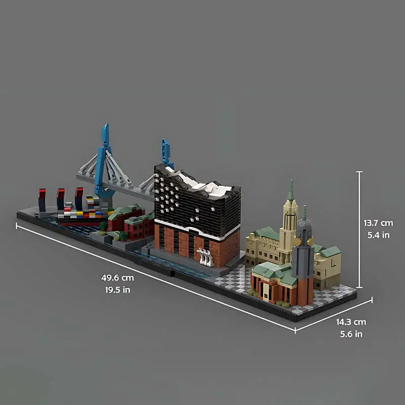 Hamburg Skyline Model Architecture MOC City Building Blocks tecnologia mattoni educativi assemblare giocattoli regali di compleanno per bambini