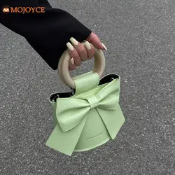 Sweet Bow Tie Designer Mini Shoulder Handbag Leather Bucket Crossbody Bag Women Fashion Luxury Brand Handbag Female Totes Purses