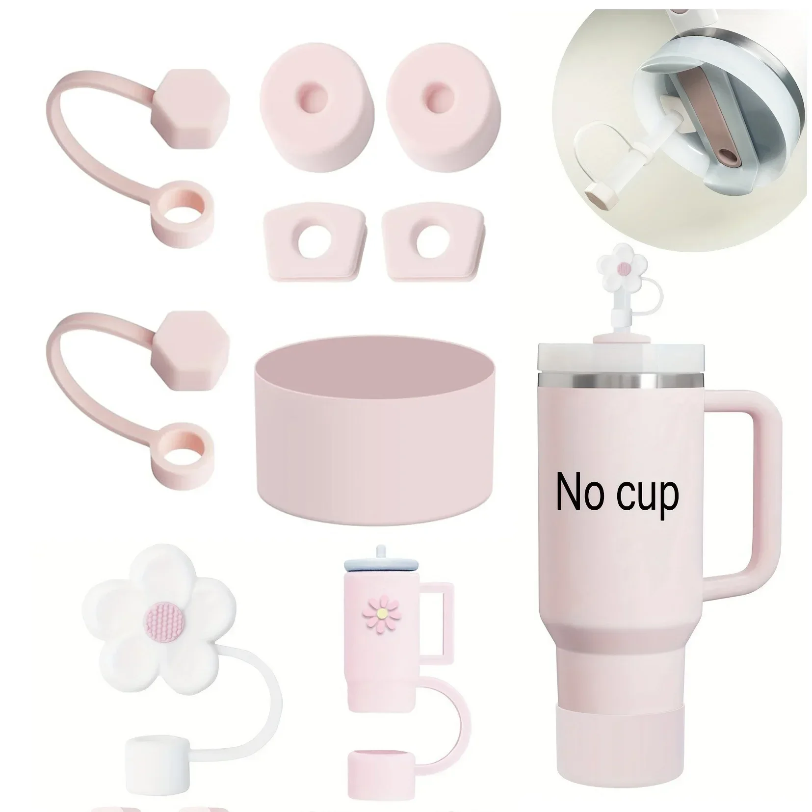 9pcs Accessories Set plus 6 Pcs Silicone Spill Proof Stopper 2 Pcs Straw Cover Cap for 9-10 mm Straws 1pc Boot for Stanley Cup
