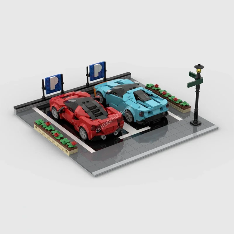

MOC Technical Modular Parking For Racing Sports Car Vehicle Speed Champion Racer Building Blocks Brick Creative Boys Garage Toy