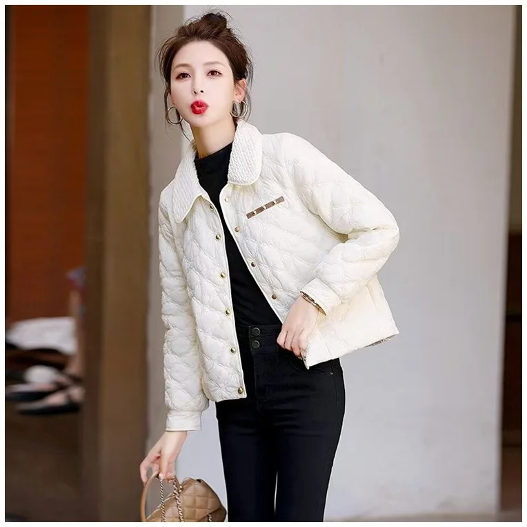 سترة قطن نسائية قصيرة الطراز بنمط شبكي ماسي سترة شتوية خفيفة ورقيقة للنساء 2025 سترة قطنية قصيرة متعددة الاستخدامات جديدة #4