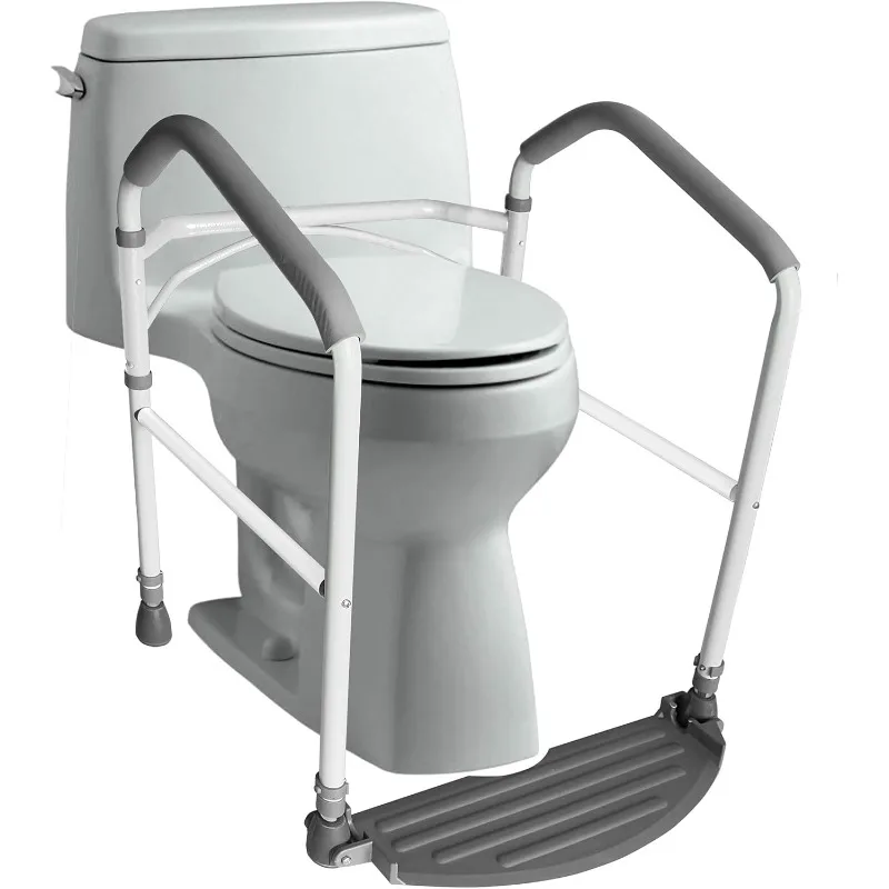 Toilet Safety Frame & Rail - Folding & Portable Bathroom Toilet Safety Rails - Handrail Toilet Bars with Adjustable Height