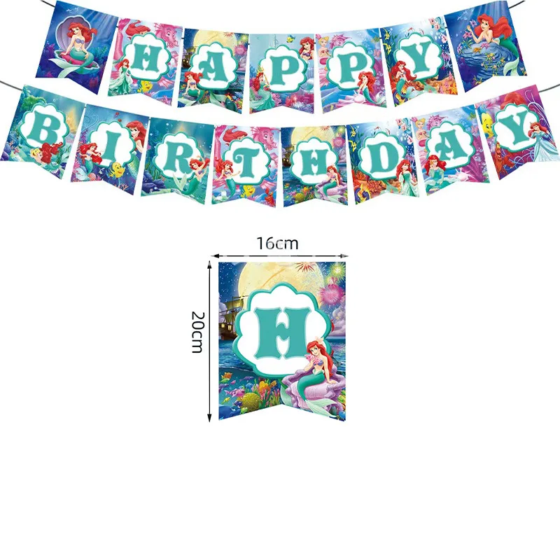The Little Mermaid Birthday Decoration Party Balloon Plate Cup Tablecloth Banner Princess Ariel Mermaid Party Supplies For Kids