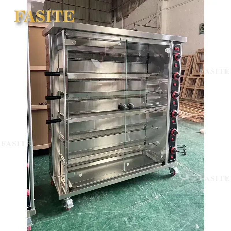 Hot Selling Vertical 6 Sticks LPG Gas Chicken Rotisserie Oven 360° Auto Rotating Roast Duck Grill Machine for Catering