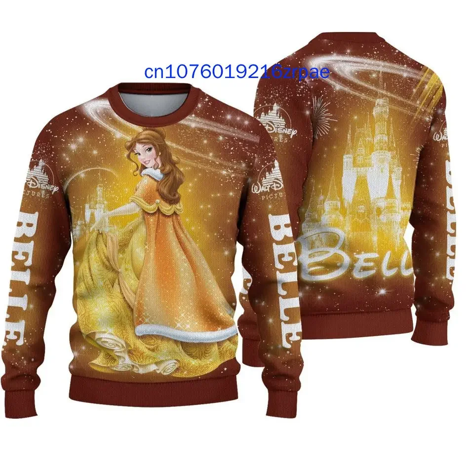 Disney Princess Belle Christmas Sweater Men's Women's 3d Print Ugly Sweater Disney Belle Princess Ugly Christmas Sweater Tops