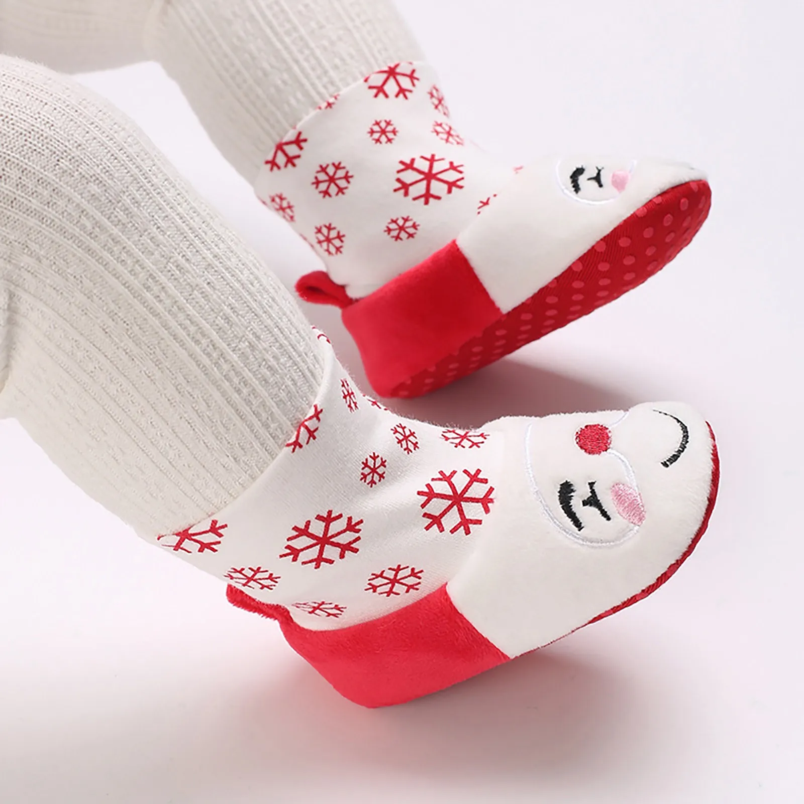 Anti Slip Soft Soled Sock Shoes para bebê, Cute Santa Shoes para meninos e meninas, Natal, Infantil, Inverno, Quente