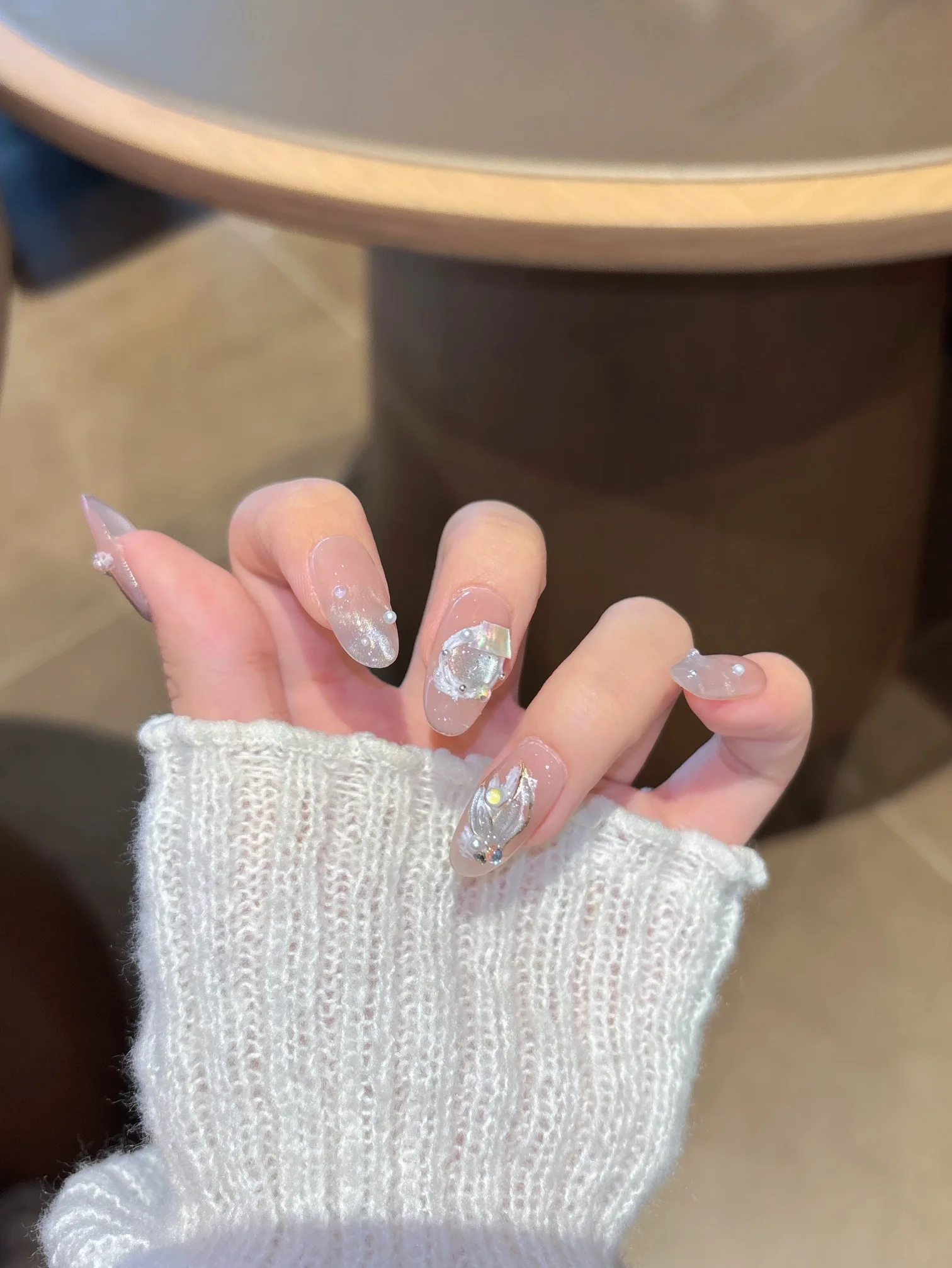 

10Pcs Transparent Nails Art Long Almond Shiny Fake Nail Tips Princess False Nails With Fishtail Design Press on Nails Resuable