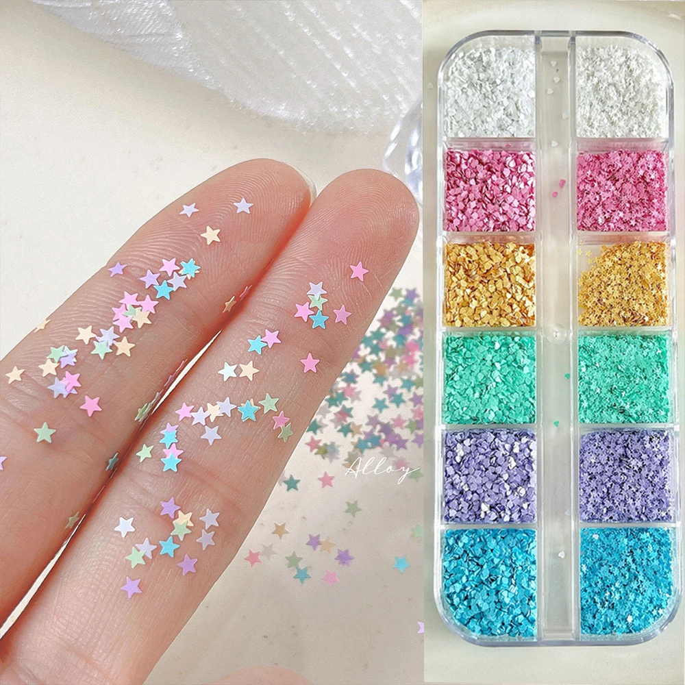 3D Star Confetti Macaron Colored 1mm Star & Heart Nail Sequins Nail Art Glitter Flakes for DIY Manicure Decor Mini Star Patch