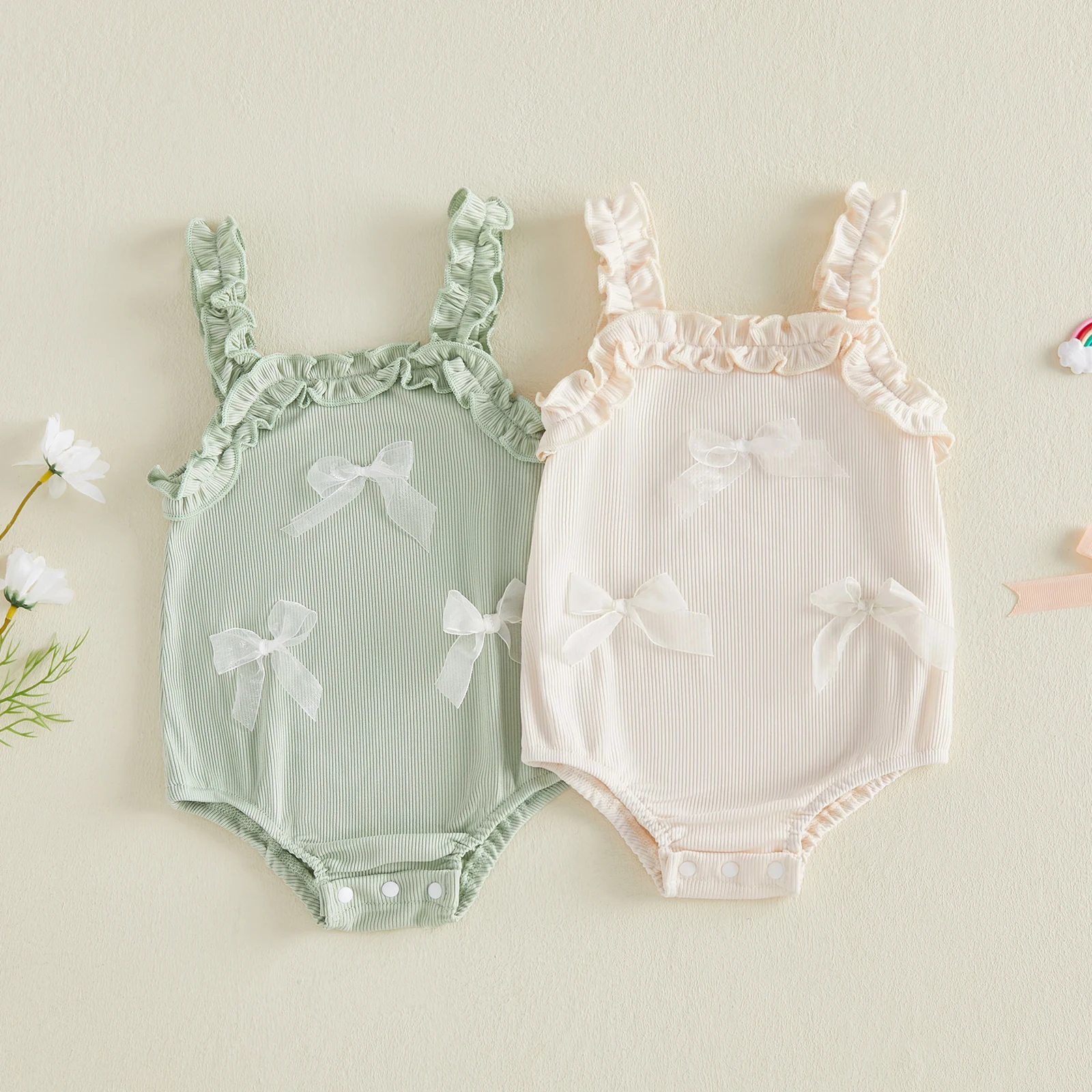 

Милые боди для маленьких девочек, комбинезоны без рукавов с оборками и бантами, комбинезоны, летняя одежда для повседневного использования на каждый день