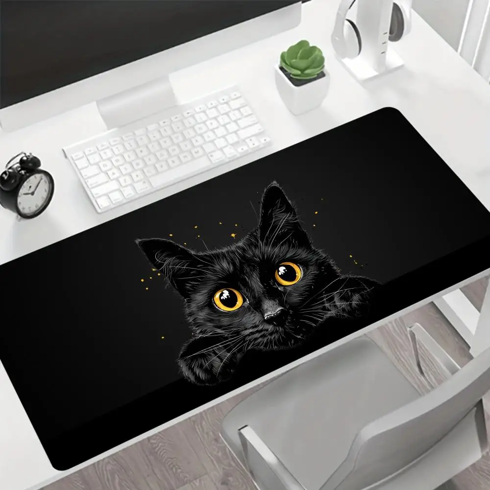 Tappetino per mouse da gioco grande XXL, adorabile gattino completamente nero, bordo cucito in gomma, adatto per ufficio e casa, accessorio da gioco