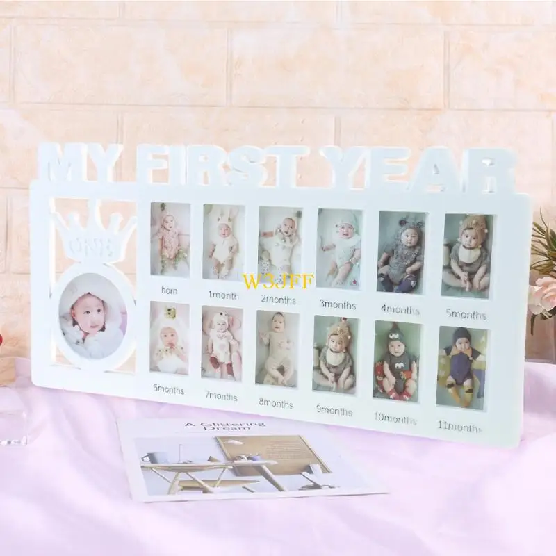 W3JF إطار صور مبتكر للعائلة ديكور الحفلات الأولى للأطفال بيبي بوي فتاة أول سنة واحدة 12 شهر هدايا حديثي الولادة