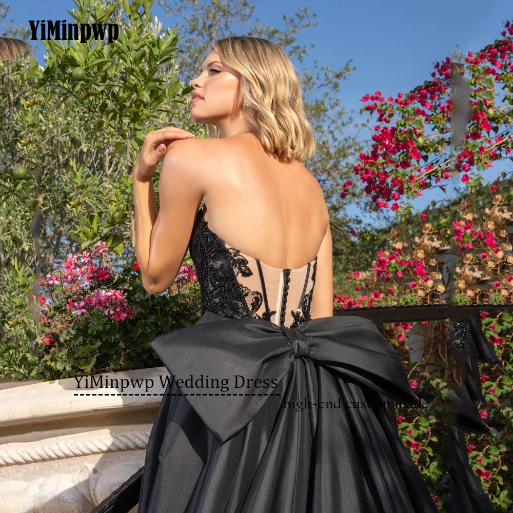 فستان زفاف ساحر للنساء العروس بدون حمالات حورية البحر ذيل قابل للانفصال بدون ظهر مزين بقطار سويب فستان عروس أسود مخصص