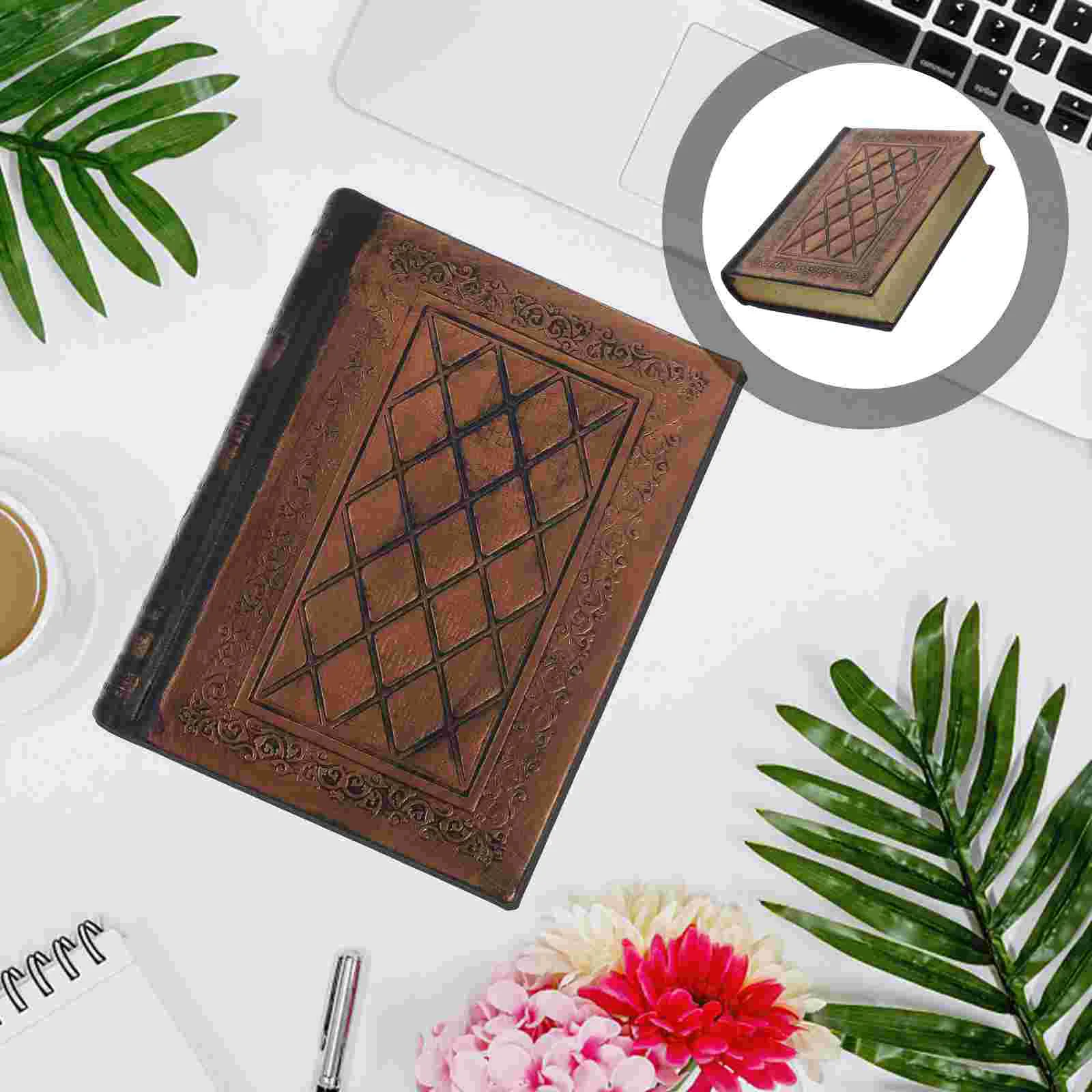 Bronze Pu Cover Vintage Notebook Relief Diary Blank Kraft Paper Sketch Journal Writing Pad 208Sheets Notebooks