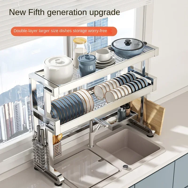 Multipurpose Expandable 304 Stainless Steel Kitchen Sink Shelf, Drain Rack for Dishes and Bowls