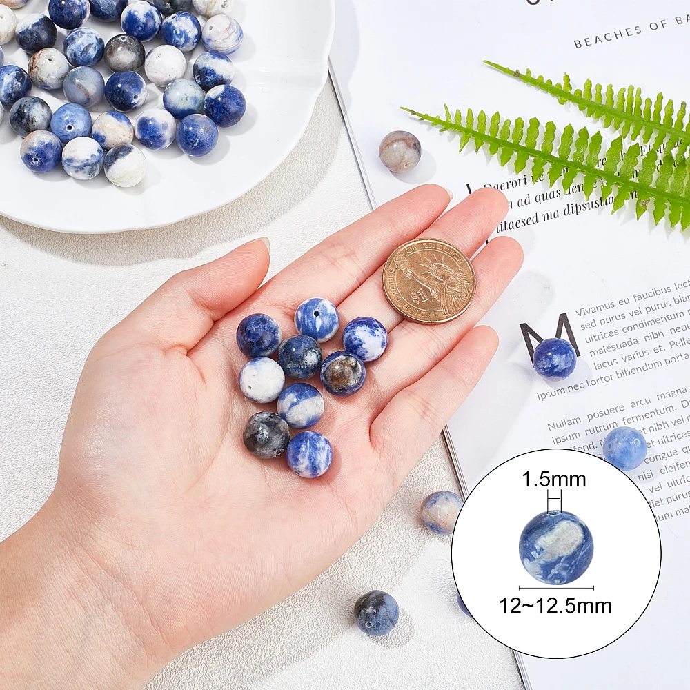 60pcs 12mm Blue-Vein Stone Beads Sodalite Round Loose Beads Stone Blue Beads for Bracelet Necklace Jewelry Making