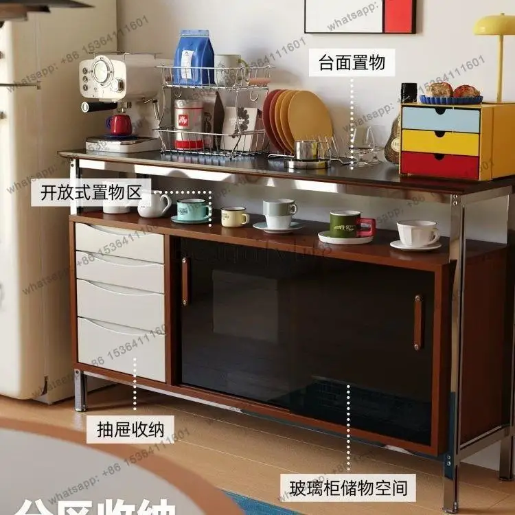 LS solid wood dining side retro medieval Nordic home wine cabinet integrated rock slab locker against the wall