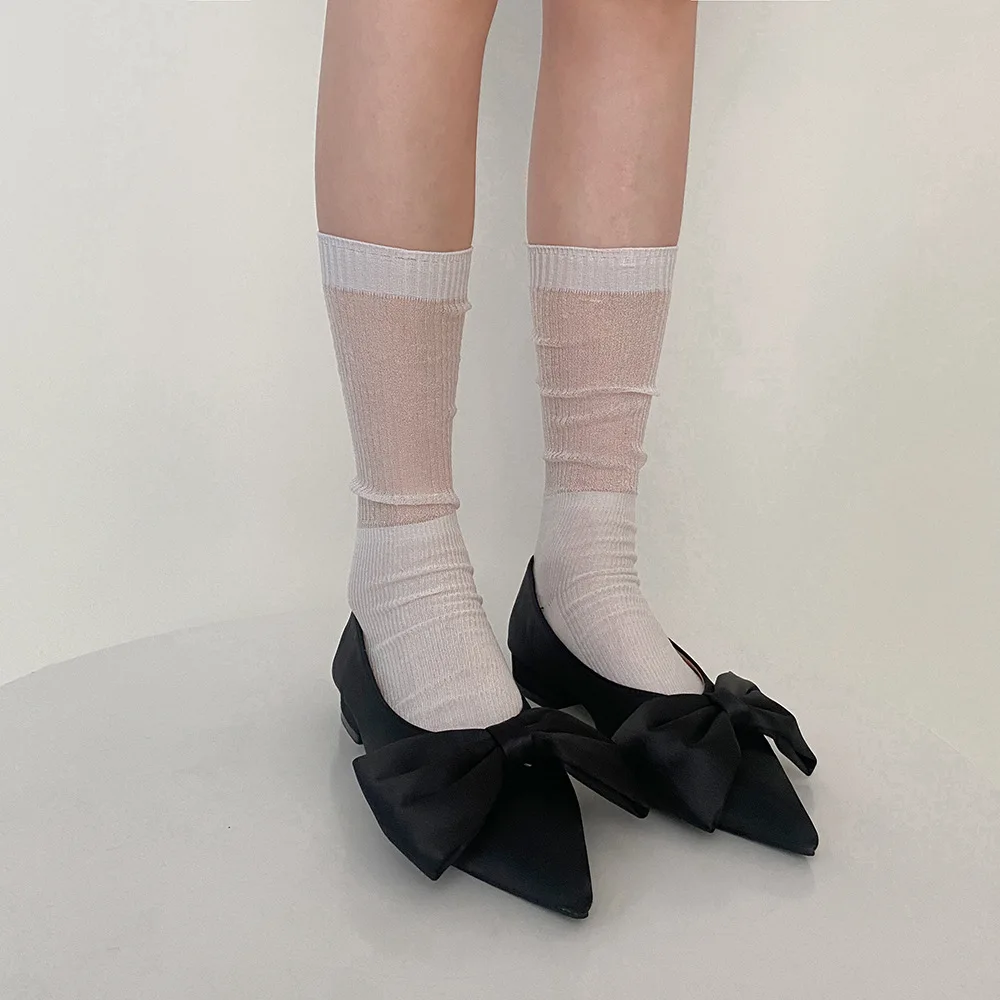 Calcetines de mujer Lolita Kawaii Nylon transpirable verano fino plata seda calcetines mujeres moda coreana Color sólido niñas calcetines largos