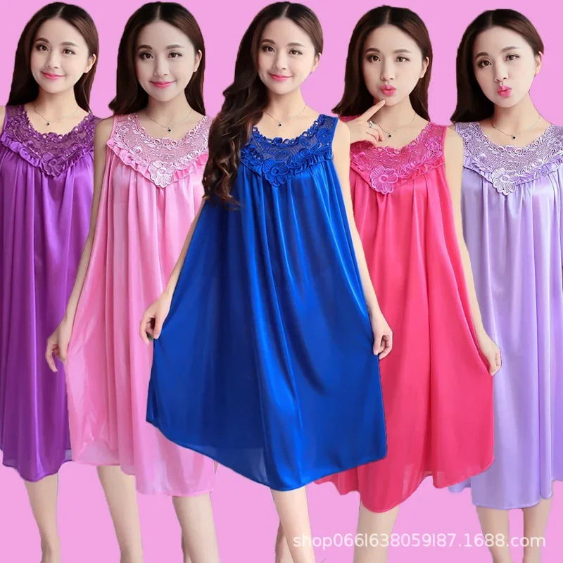 Summer Korean Style Ice Silk Sleepwear Sleep Dress Extra Large Women's Tank Top Simulation Silk Thin Housewear