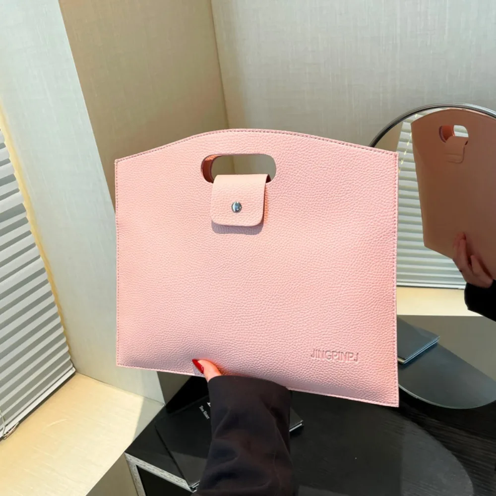 Fashionable PU Office Document Tote Bag Solid Color Laptop Bag Computer Bag Handbag Large Capacity File Bag Travel