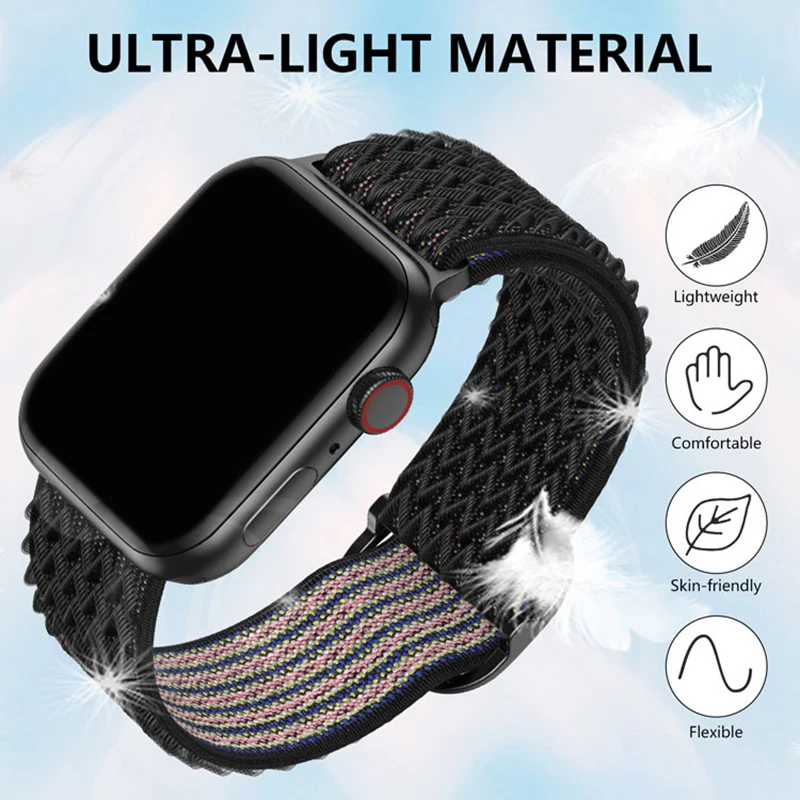 Nylon Strap for apple watch ultra 3 band 49mm 44mm 42mm 40mm 45mm Stretchy Adjustable Bracelet iwatch series 10 9 6 5 se 4 Bands