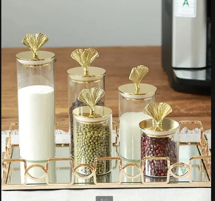 

European Retro Pure Copper Cover Ginkgo Biloba Glass Sealed Jar with Brass Cover Home Scented Tea Coffee Beans Food Storage Jar