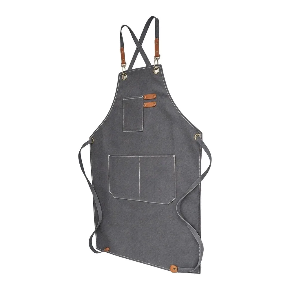 Waxed Canvas Apron Waterproof With Pockets Adjustable For Gardening BBQ Cooking Outdoor Kitchen Tool Gray Black Camel