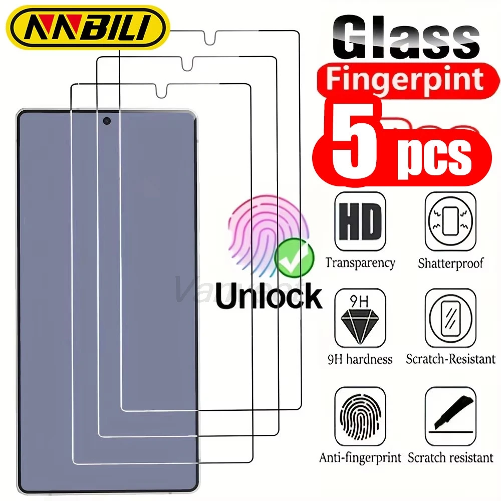 1-5PCS Fingerprint Unlock Temered Glass For Samsung S25 Ultra S24 Plus S23 S21 S20 FE S25 Edge Screen Protector Easy Install Box