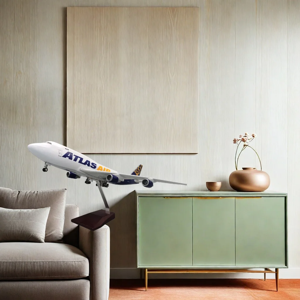 

B747 747 Atlas Air Aircraft Model 1:150 Scale 47cm Model Planes Resin Die-Cast Model Airplanes Display Ornament with Wheel