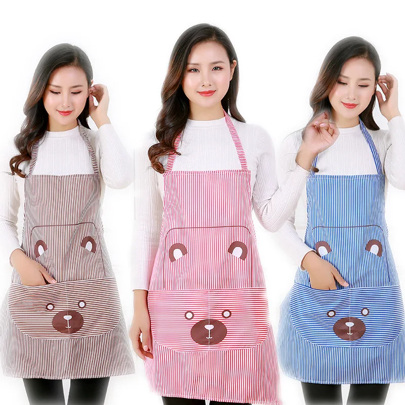 Korean Style Neck and Waist Apron, Lovely Printed Bear Workwear for Catering and Baking, Factory Outlet