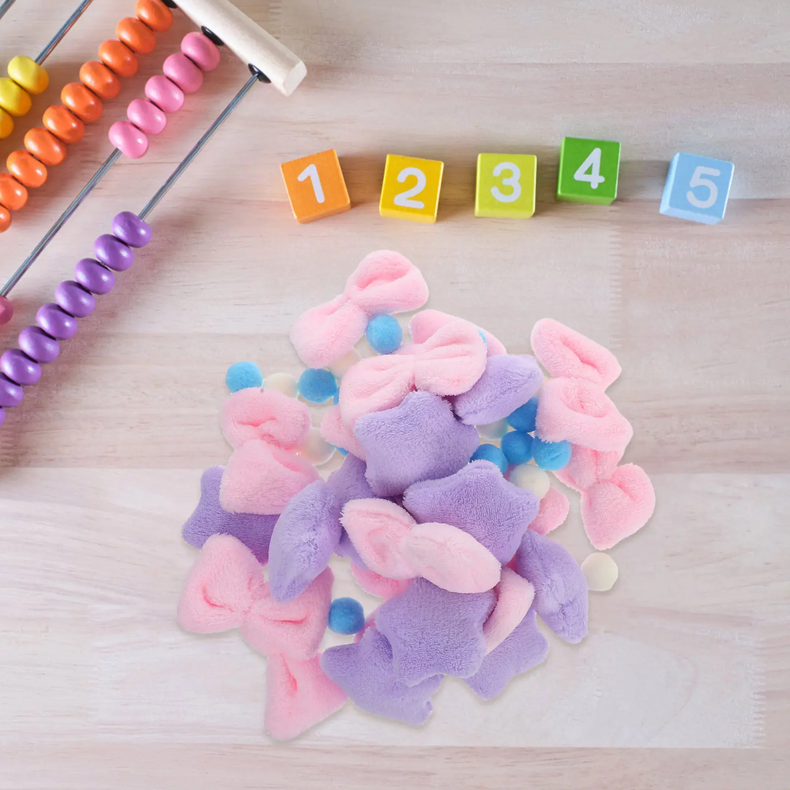 Plush doorway curtain for kids family to protect walls from holes with 13 bows, 11 stars, and colorful hanging garland