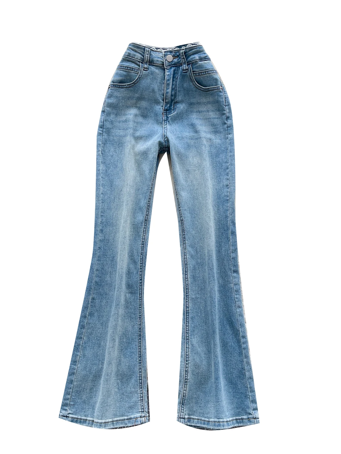 

Retro American Spicy Girl Jeans High Waist Slim Fit Bell Bot for Women Summer Design Sense Tassel Splicing Long Pants