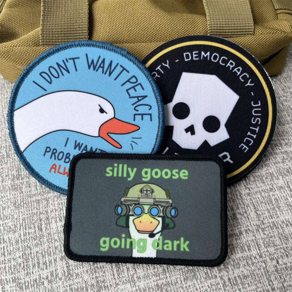 Silly Goose Going Dark I Don't Want Peace Morale Badge Patches Tactical Backpack Printed Hook and Loop Skull Sticker