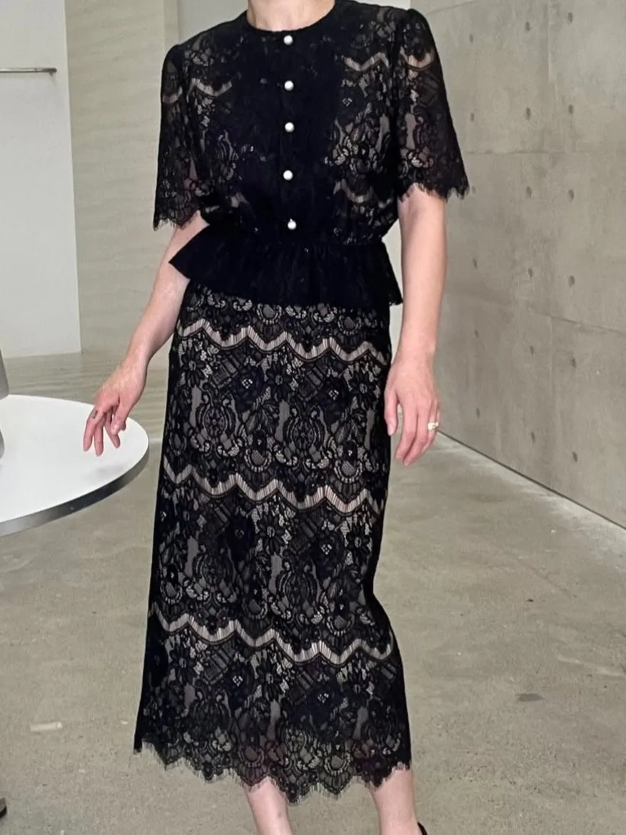 

Шикарный летний новый комплект ort Lace irt с ажурным дизайном и высокой талией, облегающая юбка для женщин Ele Commute Sle Faionable