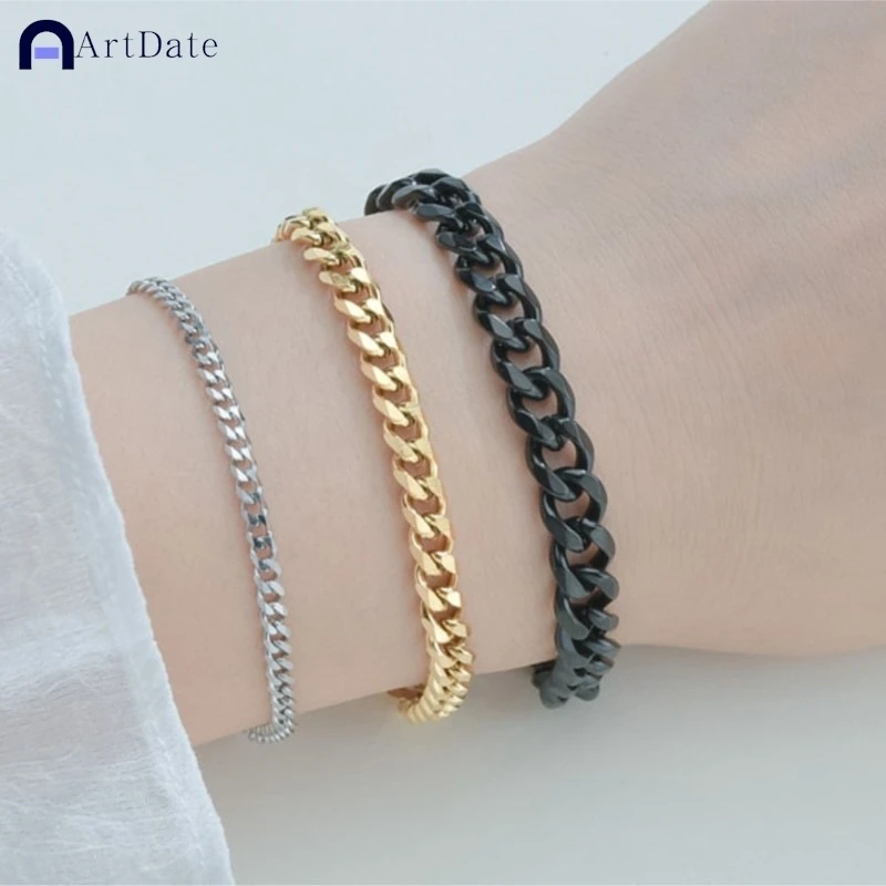 ArtDate 2024 New Trendy Cuban Chain Men Bracelet Classic Stainless Steel 3/5/7mm Width Chain Bracelet For Men Women Jewelry Gift